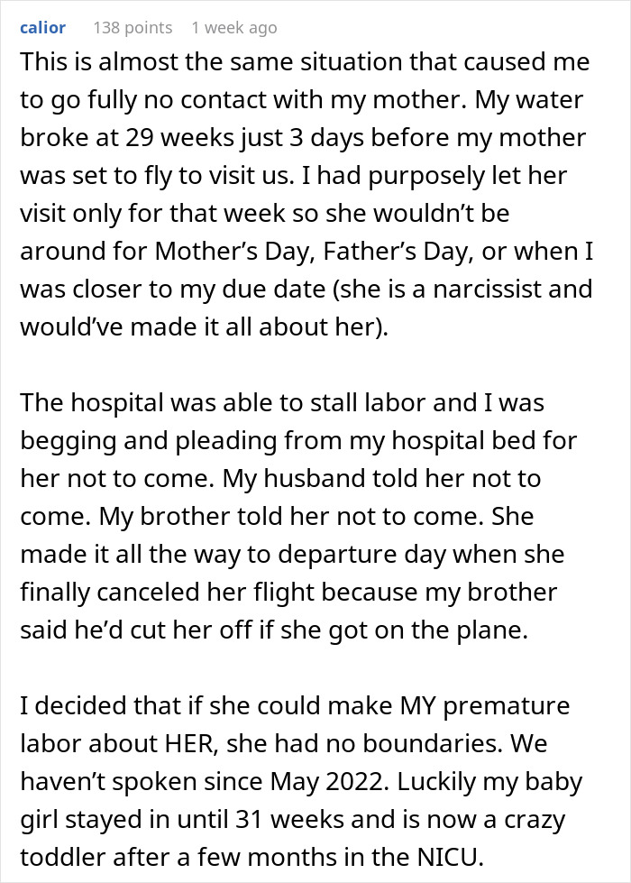 Reddit comment about a pregnant woman in the hospital after a fall, dealing with MIL.