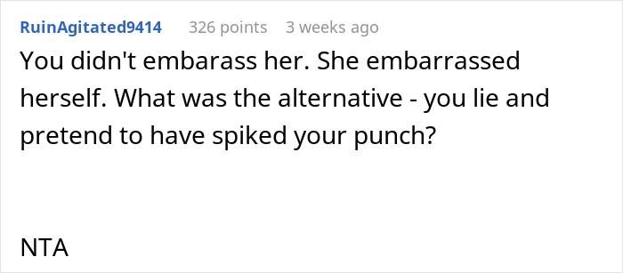 Comment discussing a work party punch incident and a coworker's embarrassing behavior.