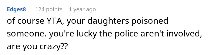 Comment about kids spiking food with laxatives causing trouble at wedding.