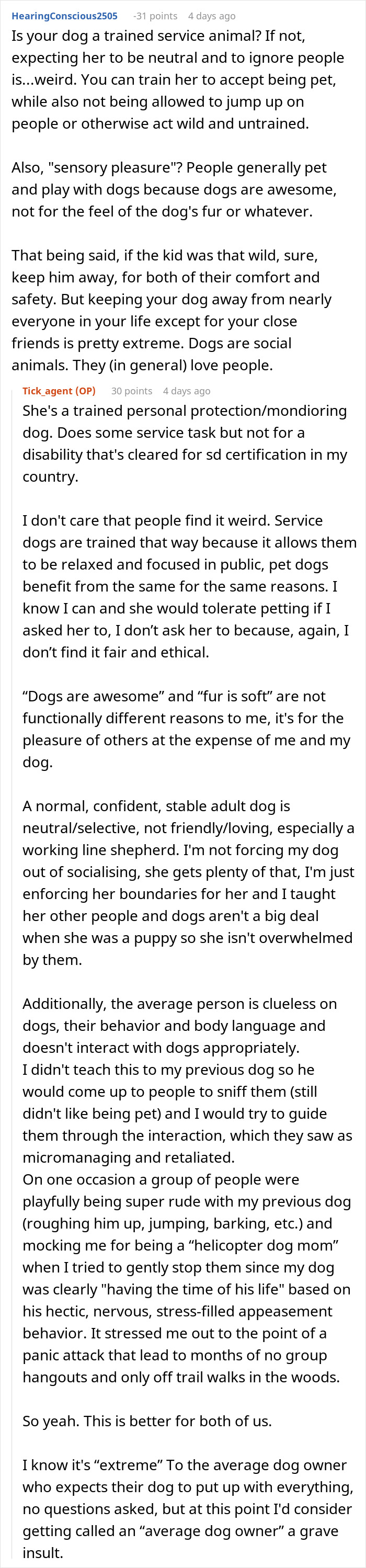 Text conversation discussing service dogs and social behavior at a D&D night. Text conversation discussing service dogs and social behavior at a D&D night.