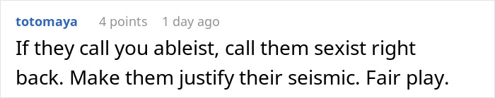 Text comment discussing fairness and justification in social issues.