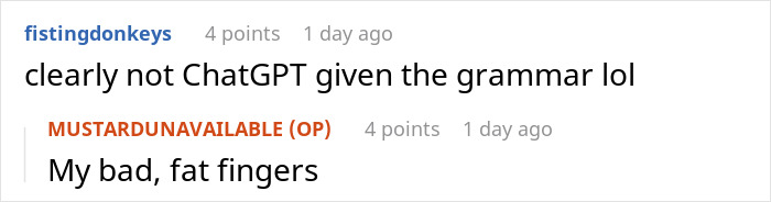 Reddit comments joking about grammar and "fat fingers" mistakes.