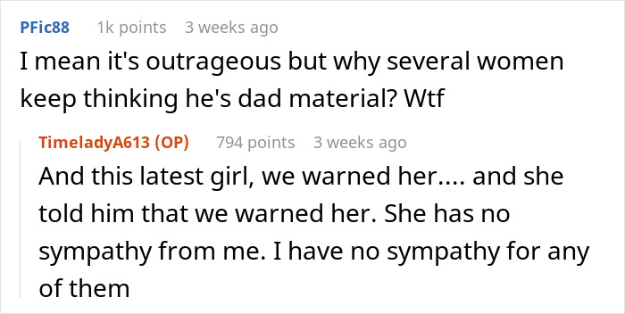 Text conversation discussing why women keep seeing him as dad material.