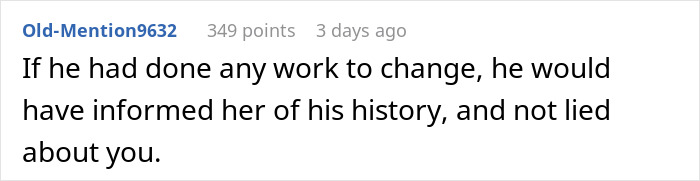 Comment discussing ex&rsquo;s criminal record and changes not made.