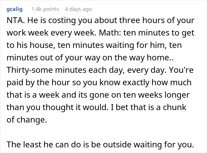 Reddit comment discussing time lost waiting for late friend during work commutes.