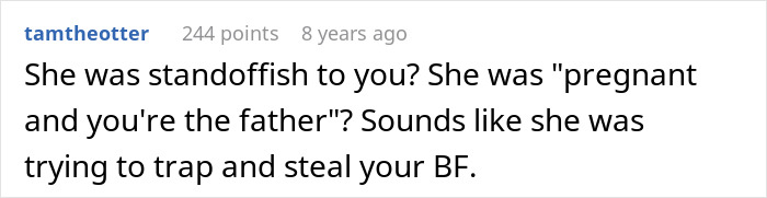 Reddit comment discussing a pregnancy and relationship issue involving an infertile man.