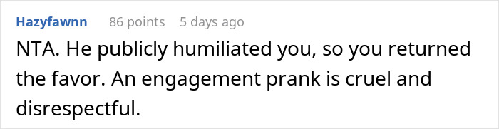 Comment criticizing a prank as cruel and disrespectful in a breakup context.