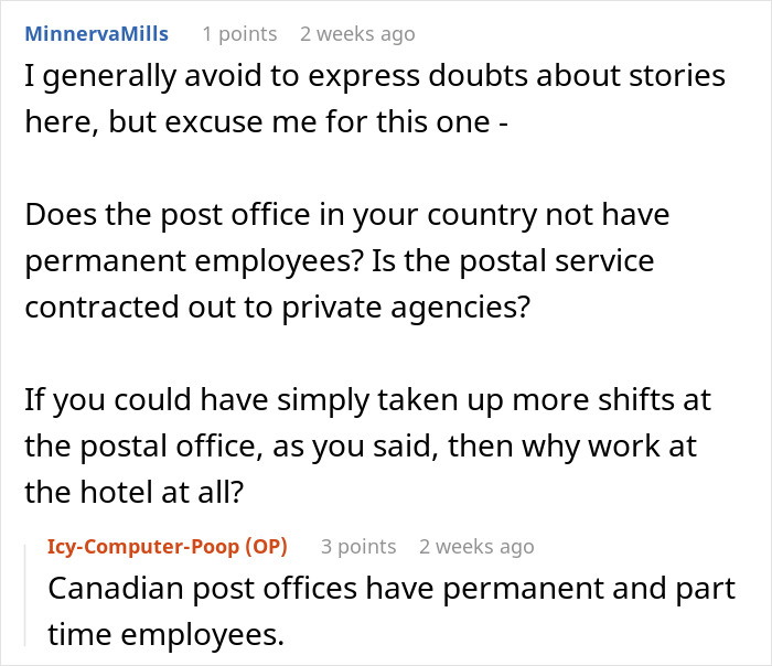 Reddit comments discussing post office employment and shifts.