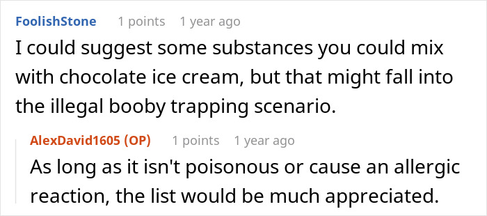 Discussion on prank ideas for an ice cream thief, focusing on spicy surprises hidden in mint chocolate.