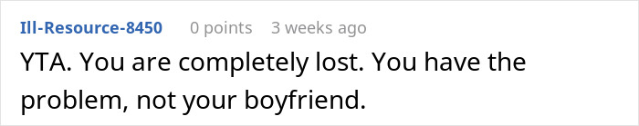 Reddit comment criticizing someone's problem in a relationship.