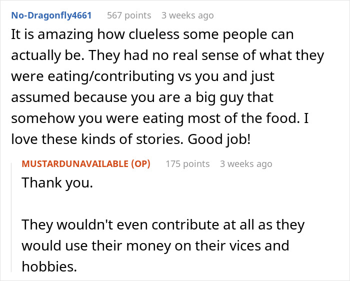 Person accused of eating all food by roommates, discussion on fat-shaming and contribution. Person accused of eating all food by roommates, discussion on fat-shaming and contribution.