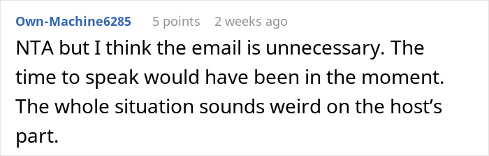 Reddit comment discussing a child's experience at a birthday party.