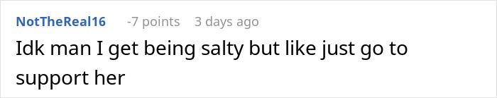 Comment discussing refusal to assist a friend with her wedding. Comment discussing refusal to assist a friend with her wedding.