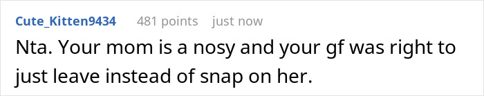 Comment about a son's mom interfering with his private moment with his girlfriend. Comment about a son's mom interfering with his private moment with his girlfriend.