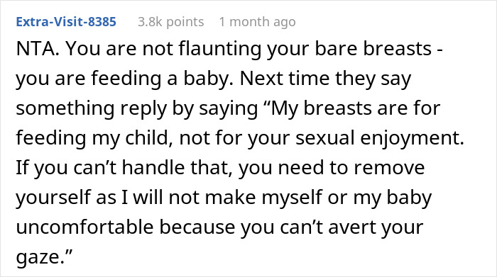 Text response defending breastfeeding despite discomfort from father-in-law. Text response defending breastfeeding despite discomfort from father-in-law.