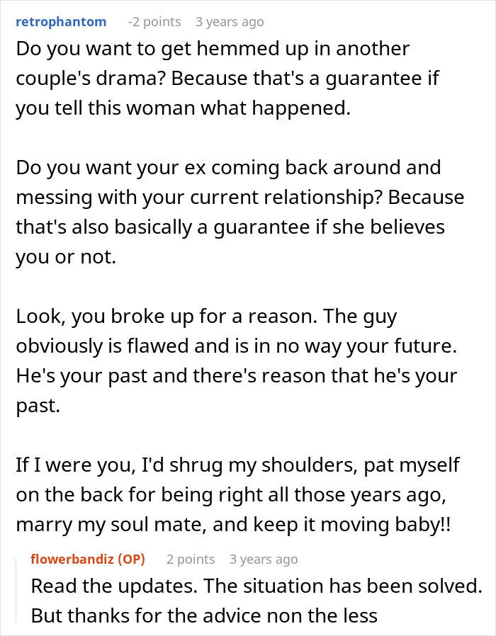 Text exchange discussing a drunk man's unexpected visit to his ex-girlfriend before his wedding.