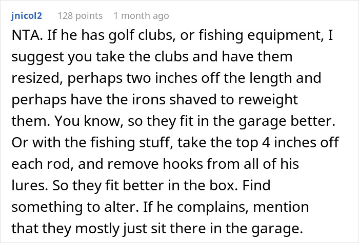 Comment suggesting alterations to a boyfriend's belongings after he "fixed" artwork.