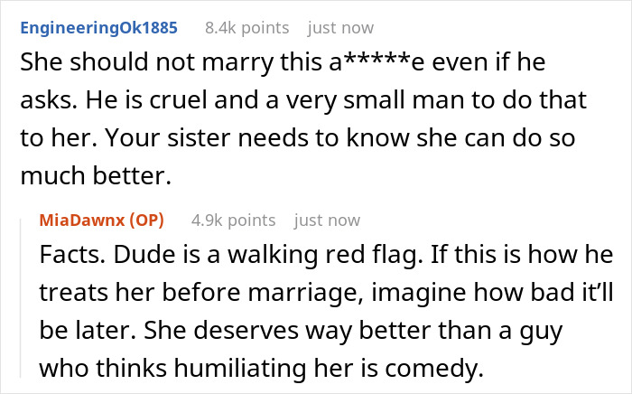 Online reactions critiquing a fake public proposal prank at a family gathering.