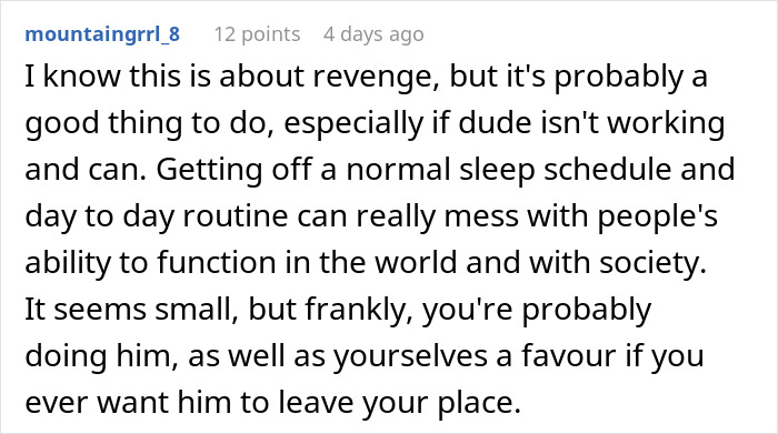Reddit comment discussing consequences of disrupting routine, related to a man living with a stepdaughter. Reddit comment discussing consequences of disrupting routine, related to a man living with a stepdaughter.
