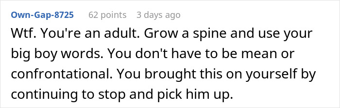 Reddit comment advising to be assertive about an unspoken carpool agreement.