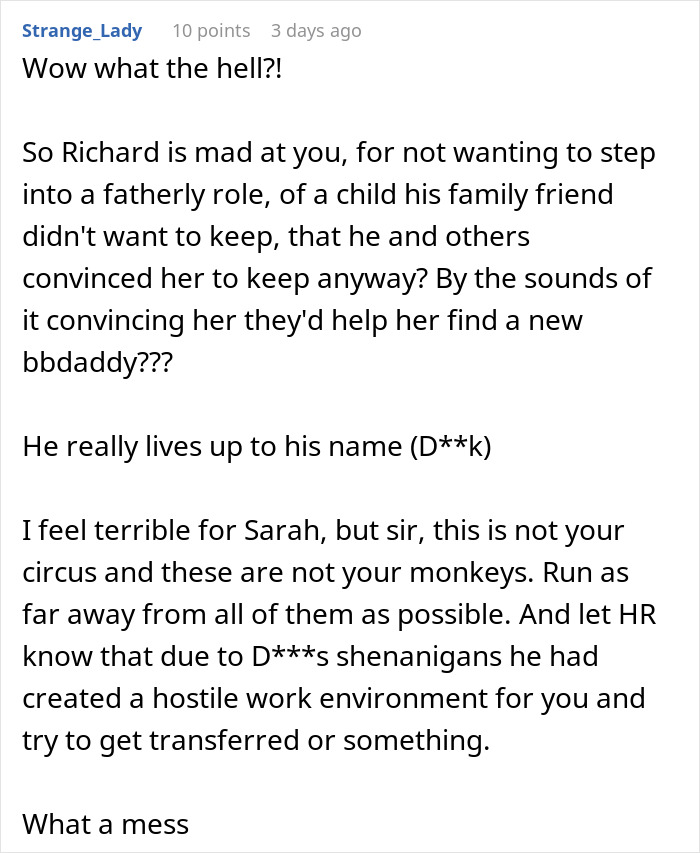Reddit comment discussing refusal to date a pregnant woman and being a potential single mother.