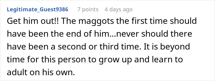 Reddit comment criticizing a brother's living conditions, with emphasis on personal growth and independence. Reddit comment criticizing a brother's living conditions, with emphasis on personal growth and independence.