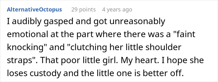 Text from a forum post about a situation involving a neighbor and a child, expressing concern for the child.