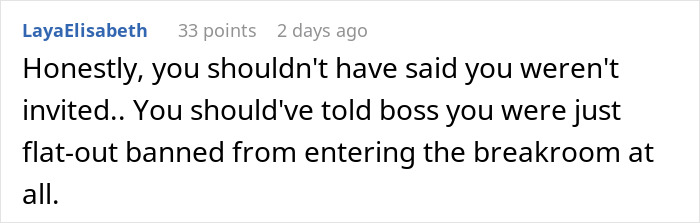 Comment on office exclusion and party ban due to mean girls.