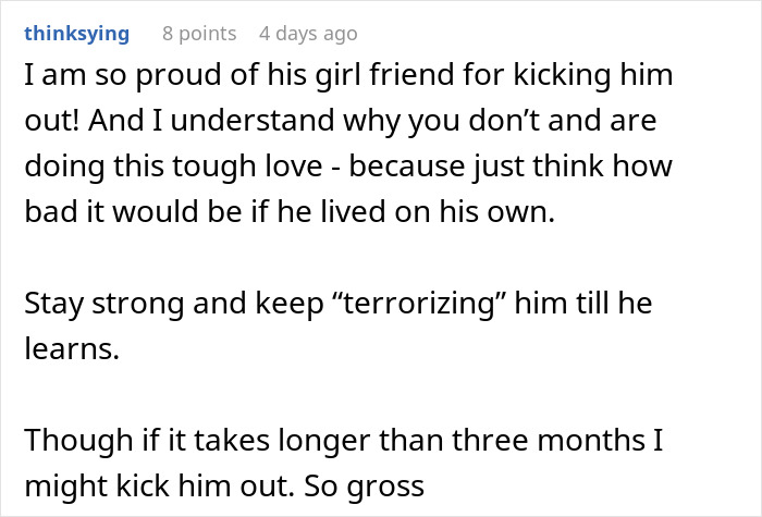 Comment discussing a woman "terrorizing" her brother to teach him a lesson about living in filth. Comment discussing a woman "terrorizing" her brother to teach him a lesson about living in filth.