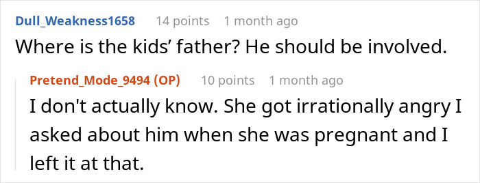 Reddit discussion about boundaries and a father's involvement in childcare.