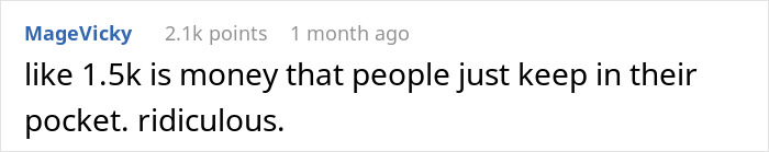 Online comment critiquing a wedding menu change costing $1,500, calling it ridiculous.