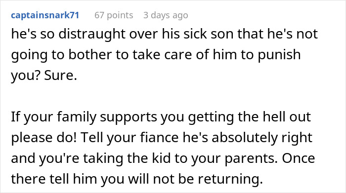 Comment discussing a father's response to a newborn with pneumonia, highlighting dispute with his fianc&eacute;.