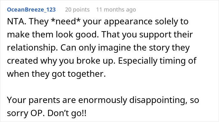 Reddit comment reacting to news of a guy marrying his ex-girlfriend&rsquo;s pregnant cousin.