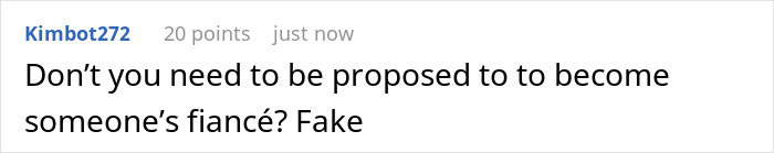 Comment questioning the authenticity of a fake proposal prank, highlighting need for genuine gestures.