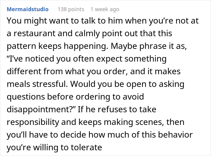 Text advising on how to address boyfriend's disruptive behavior in restaurants.