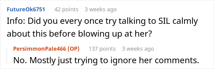 Reddit comments about a woman upstaged by nephew, discussing communication with her sister-in-law.