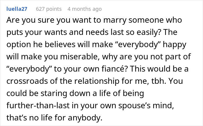 Comment questioning woman's marriage as fianc&eacute; backs bullying sister.