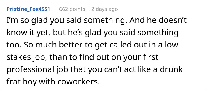 Comment by Pristine_Fox4551 discussing workplace behavior related to an internet trend involving coworker photos.