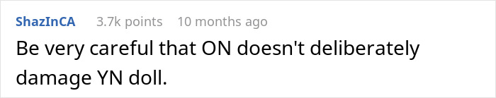 Comment advising caution regarding doll damage in a discussion on a customized doll for a child.