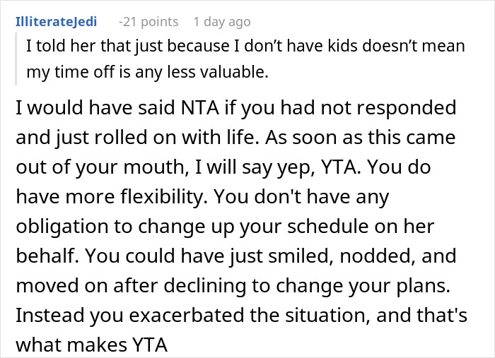 Text exchange about a mom giving a coworker the cold shoulder over a vacation disagreement. Text exchange about a mom giving a coworker the cold shoulder over a vacation disagreement.