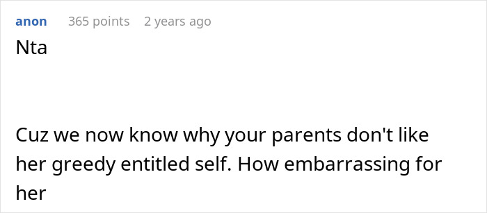 Online comment discussing family tension over a college fund decision, mentioning entitlement and embarrassment. Online comment discussing family tension over a college fund decision, mentioning entitlement and embarrassment.