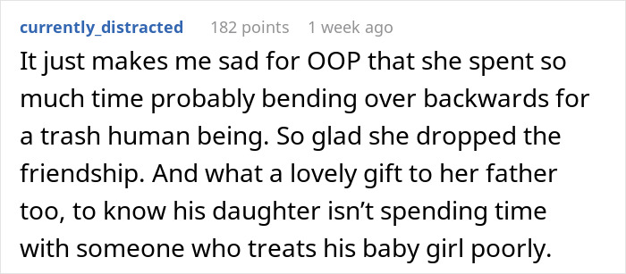 Comment discussing a friend wanting to get engaged at the bride's wedding, calling her decision to refuse "pathetic.