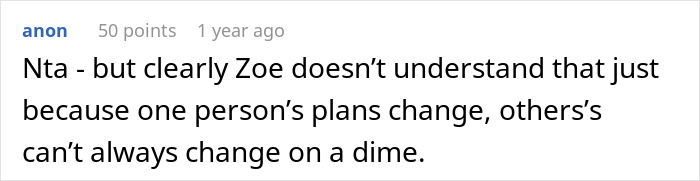Text comment about changing plans in response to a friend's childfree holiday concerns. Text comment about changing plans in response to a friend's childfree holiday concerns.