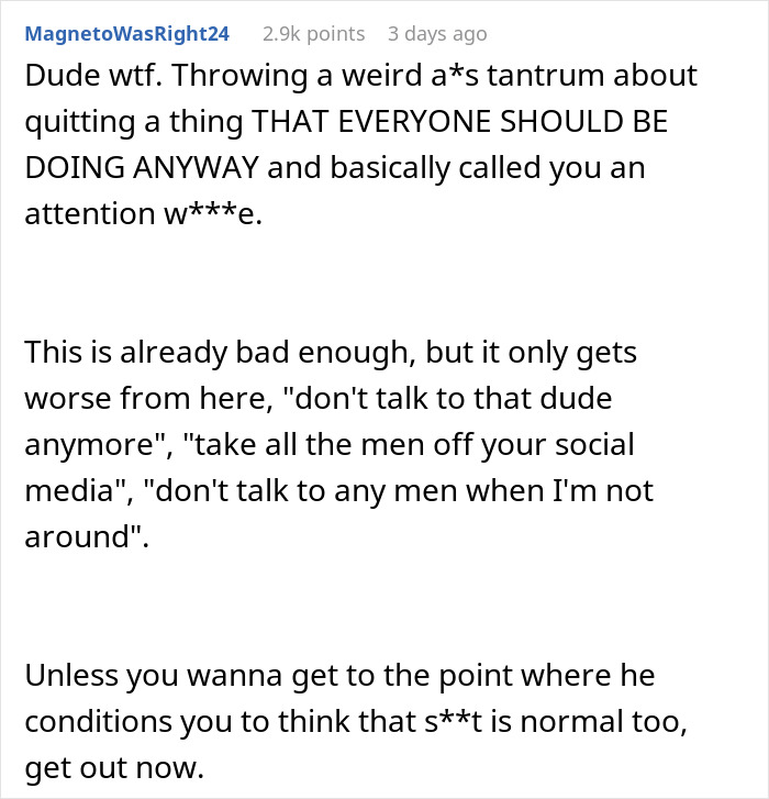 Text post discussing issues related to a woman's gym routine and her boyfriend’s negative reaction. Text post discussing issues related to a woman's gym routine and her boyfriend’s negative reaction.