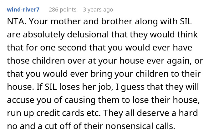 Reddit comment reacting to child abandonment drama involving SIL, criticizing family dynamics.