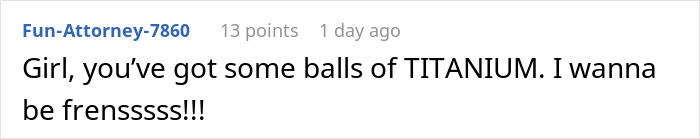 Reddit comment reacting to a neighbor's story about dating her husband.