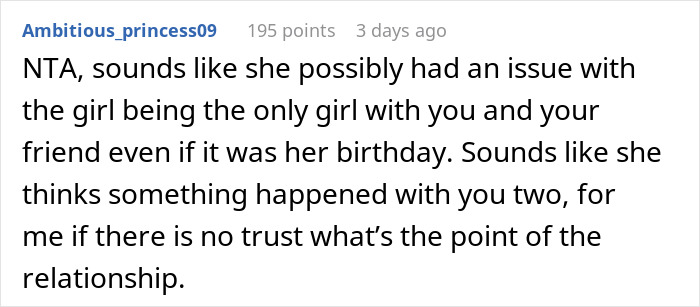 Reddit comment discussing trust issues related to refusing the couch.