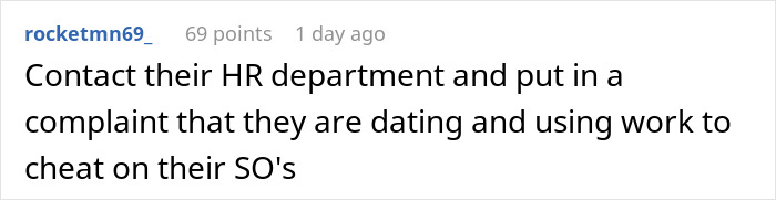 Comment advising to contact HR about a "work spouse" dating incident.