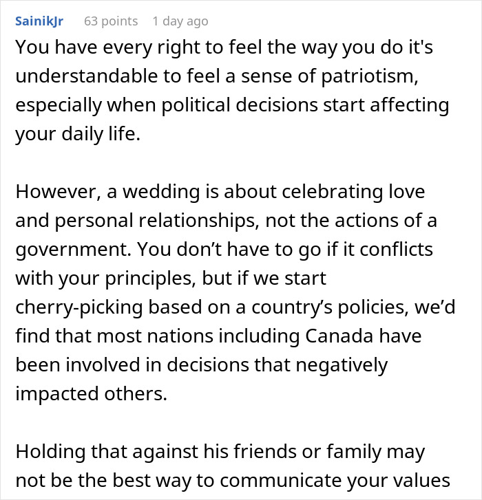 Text discussing political decisions affecting relationships and visiting a boyfriend's family, mentioning U.S. tariffs.