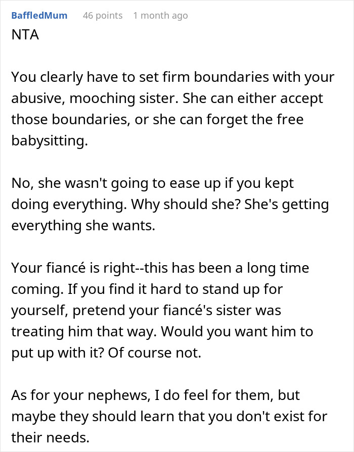 Text exchange about a woman setting boundaries with her sister over babysitting issues.
